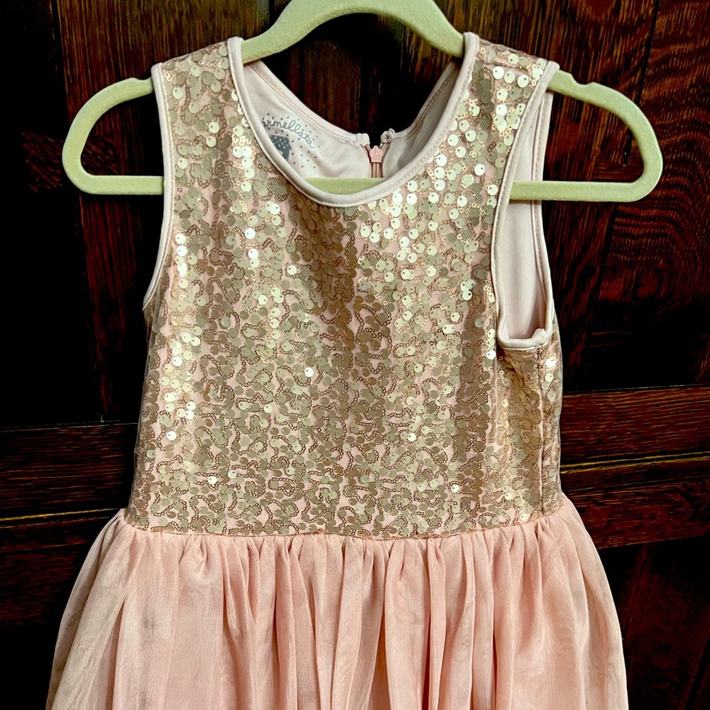 Girls, all pink, sequin and lace dress, size 6